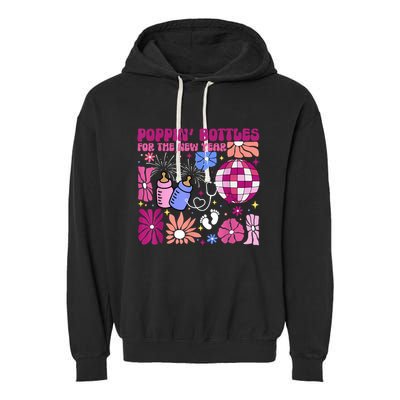 Boho Floral Nicu Crew Nurse Poppin Bottles For The New Year Garment-Dyed Fleece Hoodie