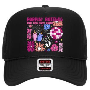 Boho Floral Nicu Crew Nurse Poppin Bottles For The New Year High Crown Mesh Back Trucker Hat