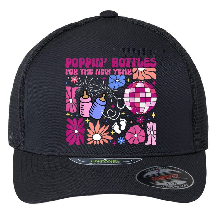 Boho Floral Nicu Crew Nurse Poppin Bottles For The New Year Flexfit Unipanel Trucker Cap