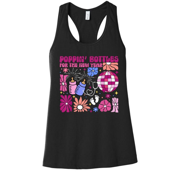 Boho Floral Nicu Crew Nurse Poppin Bottles For The New Year Women's Racerback Tank