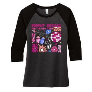 Boho Floral Nicu Crew Nurse Poppin Bottles For The New Year Women's Tri-Blend 3/4-Sleeve Raglan Shirt