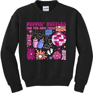 Boho Floral Nicu Crew Nurse Poppin Bottles For The New Year Kids Sweatshirt