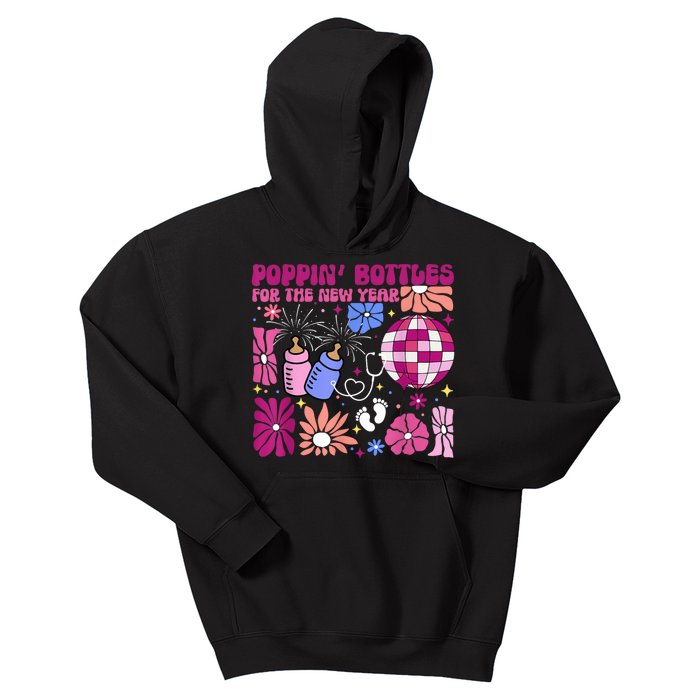 Boho Floral Nicu Crew Nurse Poppin Bottles For The New Year Kids Hoodie