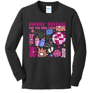 Boho Floral Nicu Crew Nurse Poppin Bottles For The New Year Kids Long Sleeve Shirt