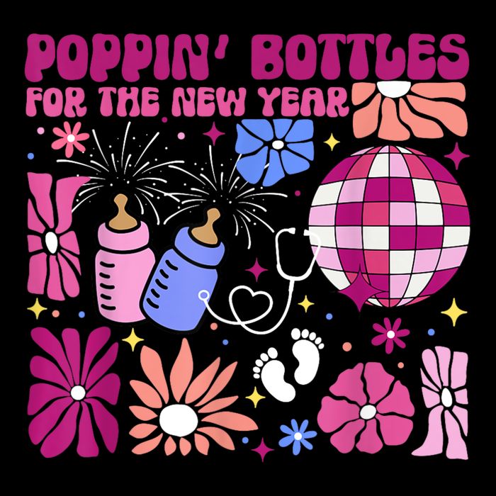 Boho Floral Nicu Crew Nurse Poppin Bottles For The New Year Short Acrylic Beanie