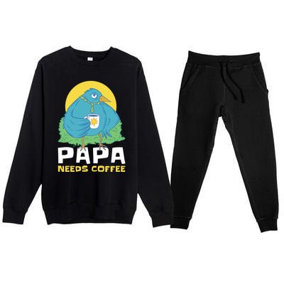 Bird Father Needs Coffee For Fathersday Gift Premium Crewneck Sweatsuit Set