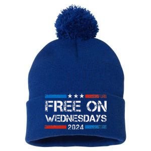 Biden Free On Wednesdays Us Flag Pom Pom 12in Knit Beanie