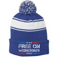 Biden Free On Wednesdays Us Flag Stripe Pom Pom Beanie