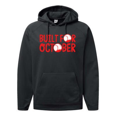 Built For October Baseball Month Playoffs Retro Swing Red Performance Fleece Hoodie