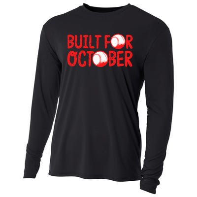 Built For October Baseball Month Playoffs Retro Swing Red Cooling Performance Long Sleeve Crew