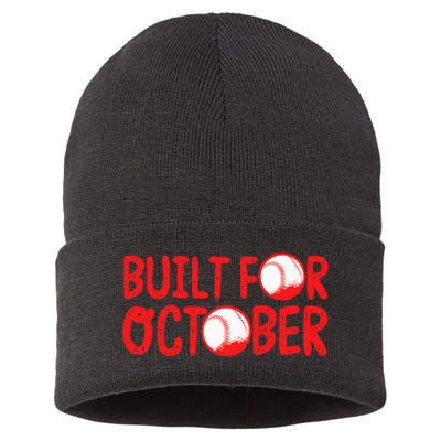 Built For October Baseball Month Playoffs Retro Swing Red Sustainable Knit Beanie