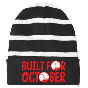 Built For October Baseball Month Playoffs Retro Swing Red Striped Beanie with Solid Band