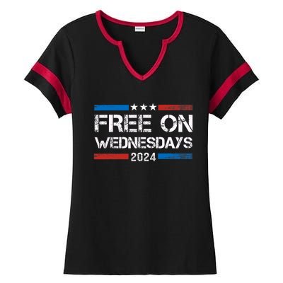 Biden Free On Wednesdays Us Flag Vintage Ladies Halftime Notch Neck Tee