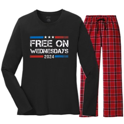 Biden Free On Wednesdays Us Flag Vintage Women's Long Sleeve Flannel Pajama Set 