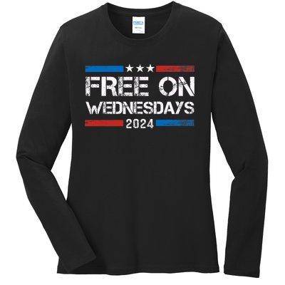 Biden Free On Wednesdays Us Flag Vintage Ladies Long Sleeve Shirt