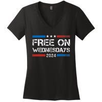 Biden Free On Wednesdays Us Flag Vintage Women's V-Neck T-Shirt