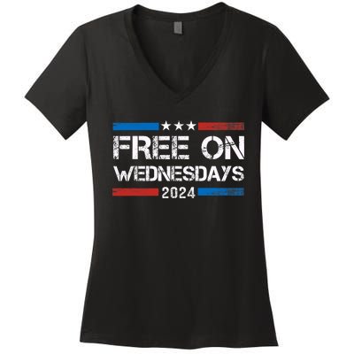 Biden Free On Wednesdays Us Flag Vintage Women's V-Neck T-Shirt