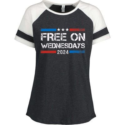 Biden Free On Wednesdays Us Flag Vintage Enza Ladies Jersey Colorblock Tee