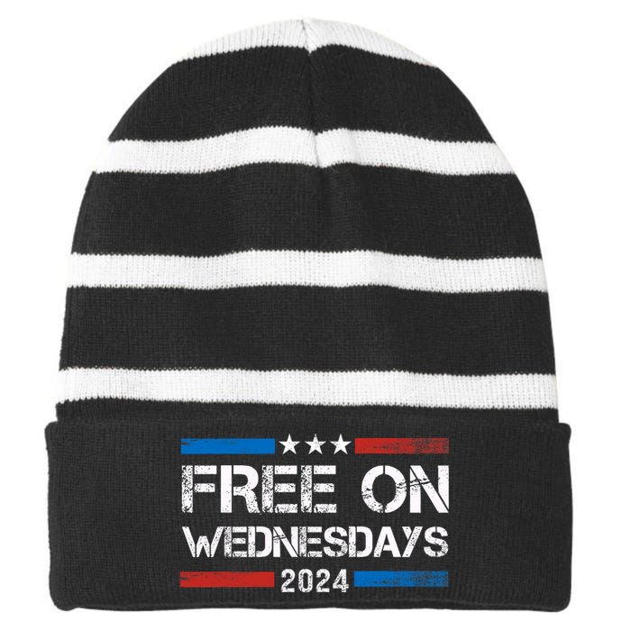 Biden Free On Wednesdays Us Flag Vintage Anti Trump Striped Beanie with Solid Band