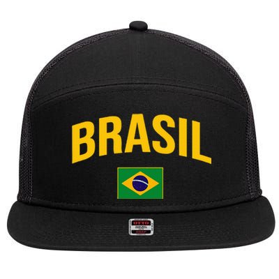 Brasil Flag Of Brazil 7 Panel Mesh Trucker Snapback Hat