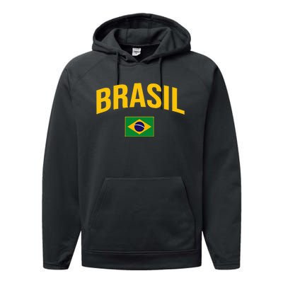 Brasil Flag Of Brazil Performance Fleece Hoodie