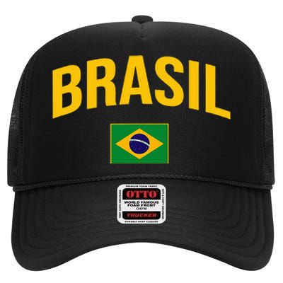 Brasil Flag Of Brazil High Crown Mesh Back Trucker Hat