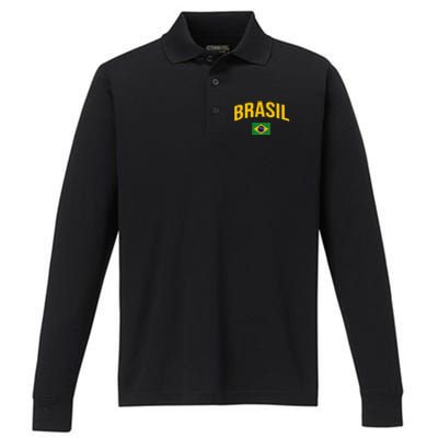 Brasil Flag Of Brazil Performance Long Sleeve Polo