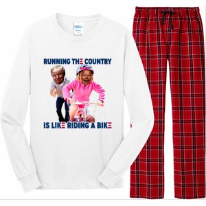 Biden Falls Off Bike Trump Funny Joe Biden Falling Of Bike Biden Trending Long Sleeve Pajama Set