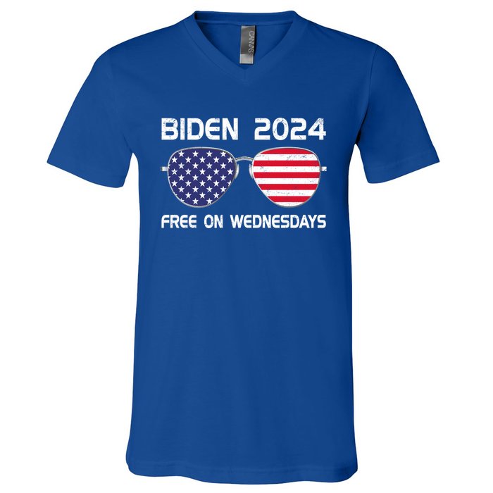 Biden Free On Wednesdays Anti Trump Us Flag Vintage Great Gift V-Neck T-Shirt