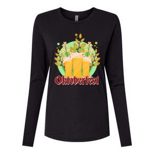 Boho Floral Oktoberfest Beers Womens Cotton Relaxed Long Sleeve T-Shirt