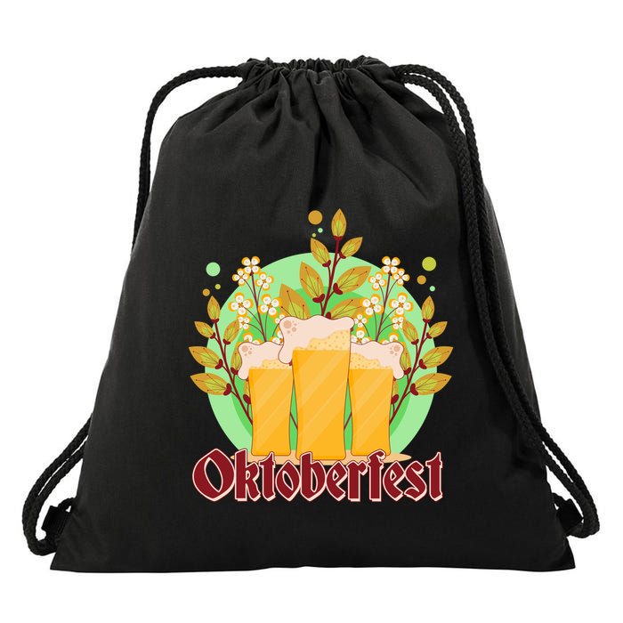 Boho Floral Oktoberfest Beers Drawstring Bag