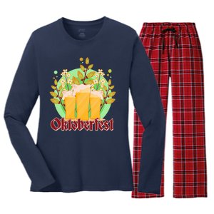 Boho Floral Oktoberfest Beers Women's Long Sleeve Flannel Pajama Set 