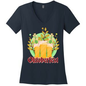 Boho Floral Oktoberfest Beers Women's V-Neck T-Shirt