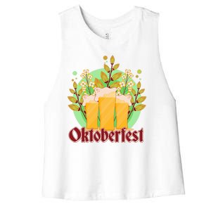 Boho Floral Oktoberfest Beers Women's Racerback Cropped Tank