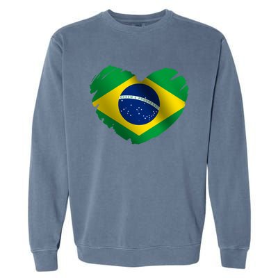 Brazil Flag On Shape Of Heart Brazilian Brazil Lovers Gift Garment-Dyed Sweatshirt