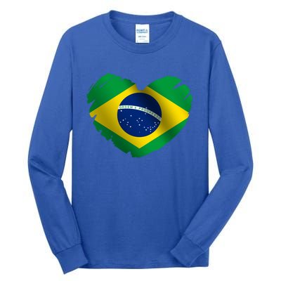 Brazil Flag On Shape Of Heart Brazilian Brazil Lovers Gift Tall Long Sleeve T-Shirt