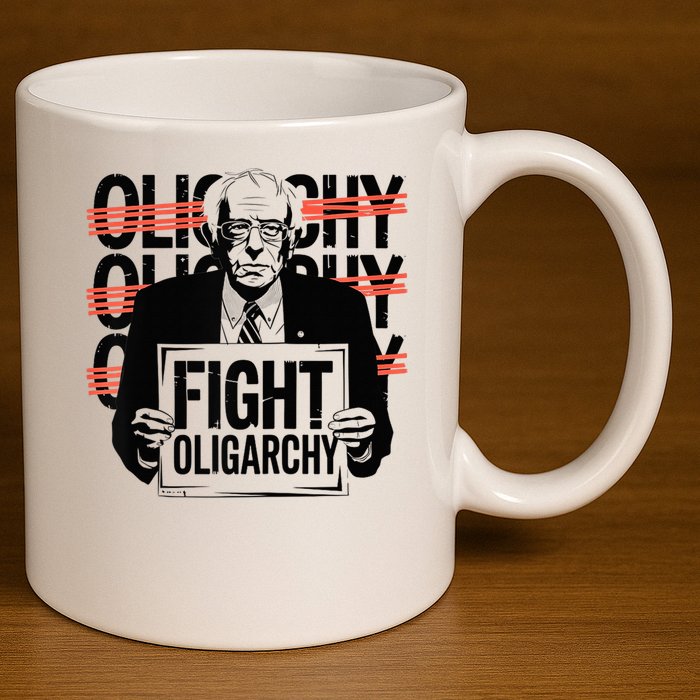 Bernie Fight Oligarchy Raglan Baseball 11oz C Handle Ceramic Mug