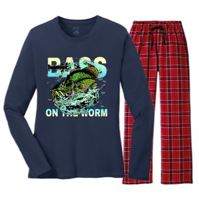 Bass Fishing On The Storm Women's Long Sleeve Flannel Pajama Set 