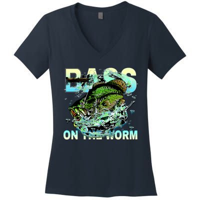 Bass Fishing On The Storm Women's V-Neck T-Shirt