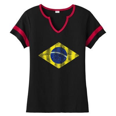 Brazilian Flag Of Brazil Vintage Br Souvenir Ladies Halftime Notch Neck Tee