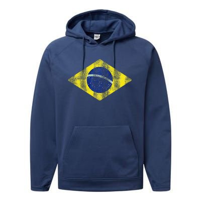 Brazilian Flag Of Brazil Vintage Br Souvenir Performance Fleece Hoodie