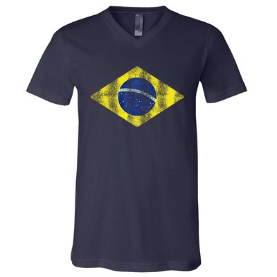 Brazilian Flag Of Brazil Vintage Br Souvenir V-Neck T-Shirt