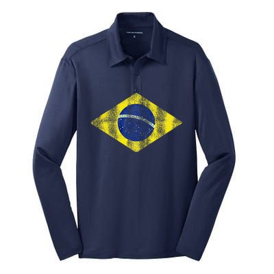 Brazilian Flag Of Brazil Vintage Br Souvenir Silk Touch Performance Long Sleeve Polo