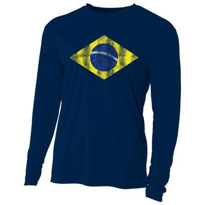 Brazilian Flag Of Brazil Vintage Br Souvenir Cooling Performance Long Sleeve Crew