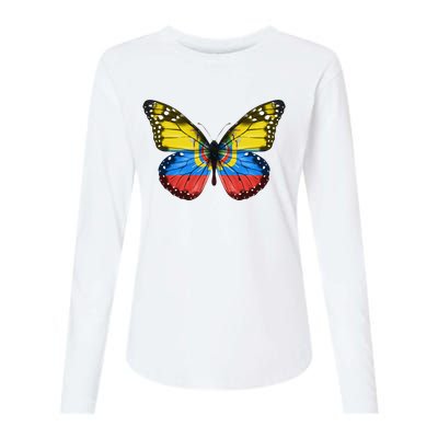 Butterfly Flag Of Ecuador Womens Cotton Relaxed Long Sleeve T-Shirt