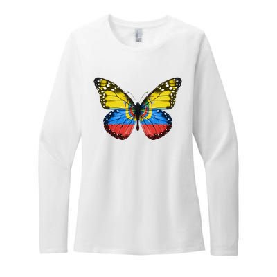 Butterfly Flag Of Ecuador Womens CVC Long Sleeve Shirt