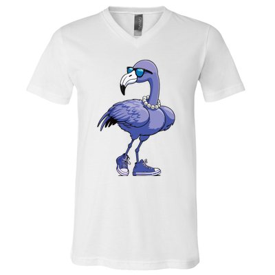 Blue Flamingo Pearls Comma La Kamala Harris 2024 V-Neck T-Shirt