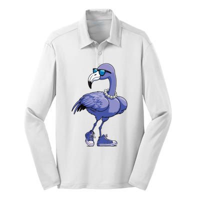 Blue Flamingo Pearls Comma La Kamala Harris 2024 Silk Touch Performance Long Sleeve Polo