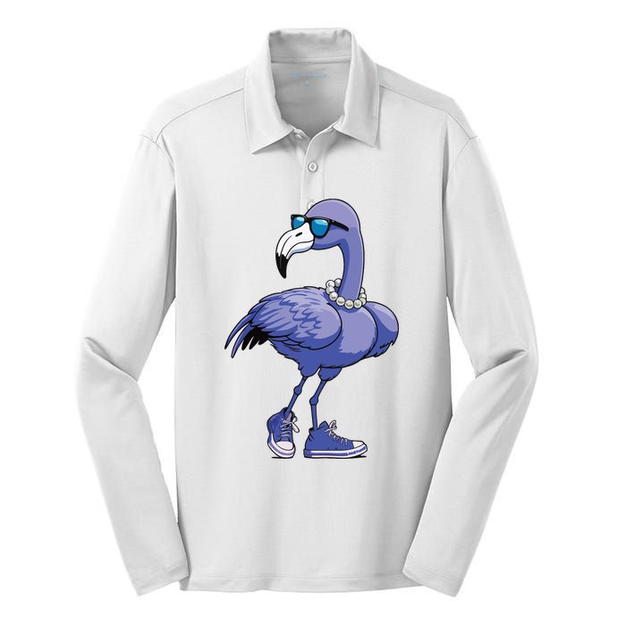 Blue Flamingo Pearls Comma La Kamala Harris 2024 Silk Touch Performance Long Sleeve Polo