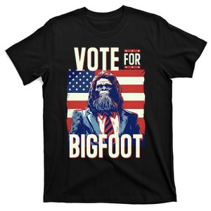 Bigfoot For President Election Vote Sasquatch USA Flag 2024 T-Shirt